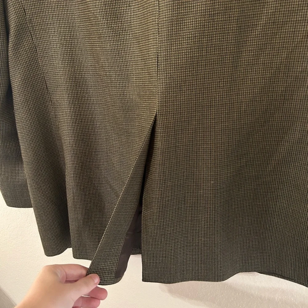 Lauren Ralph Lauren Silk & Wool Mens 40S Brown Houndstooth Check Notch Blazer